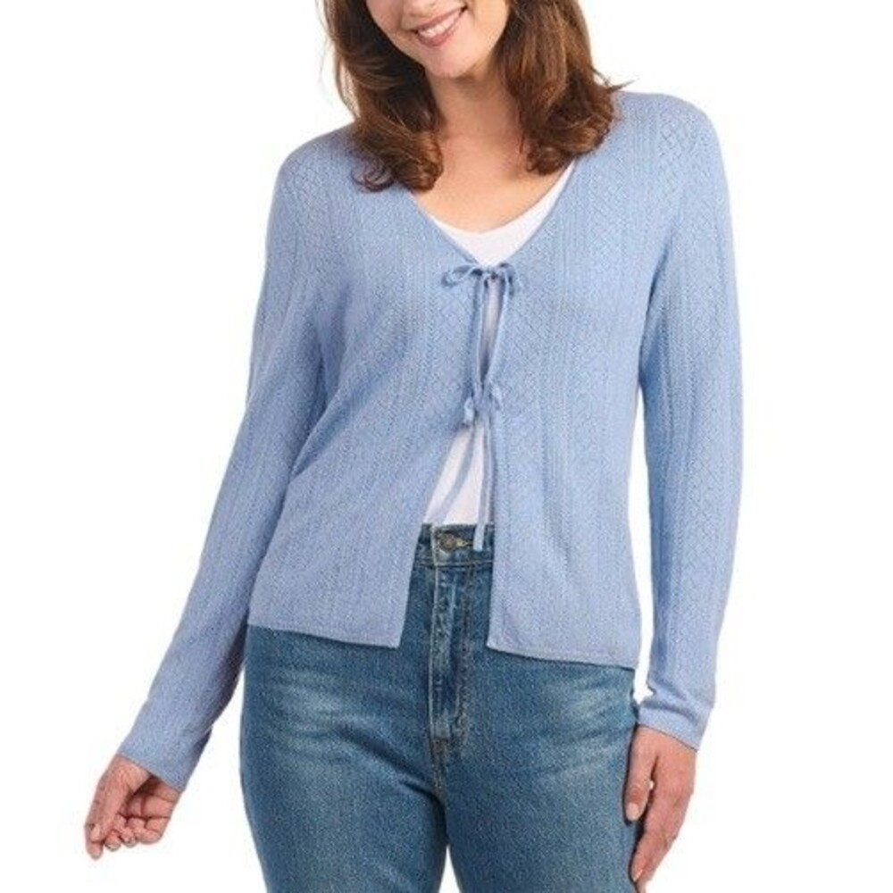 Hilary Radley Women's Cardigan Light Blue XS Premium Viscose Nylon Blend NWT